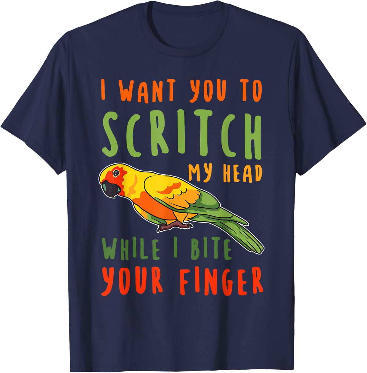Sun Conure Birdwatchers Feathers Bird Ornithology Pet Parrot T-Shirt - Navy Blue