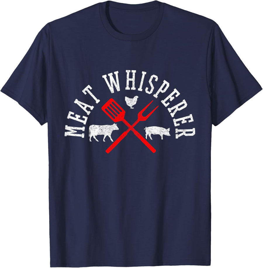 Funny BBQ Shirts Co. Meat Whisperer Unisex Black Modern Letter Print T-Shirt - Small - Navy Blue