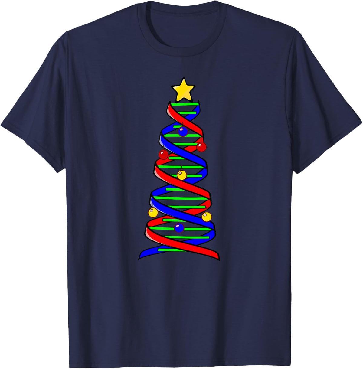 DNA Helix Christmas Tree Life Science Biology Teacher Gift T-Shirt - Navy Blue