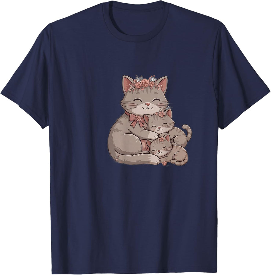 Cat Mama Cute Mom Kitten Lover T-Shirt - Navy Blue