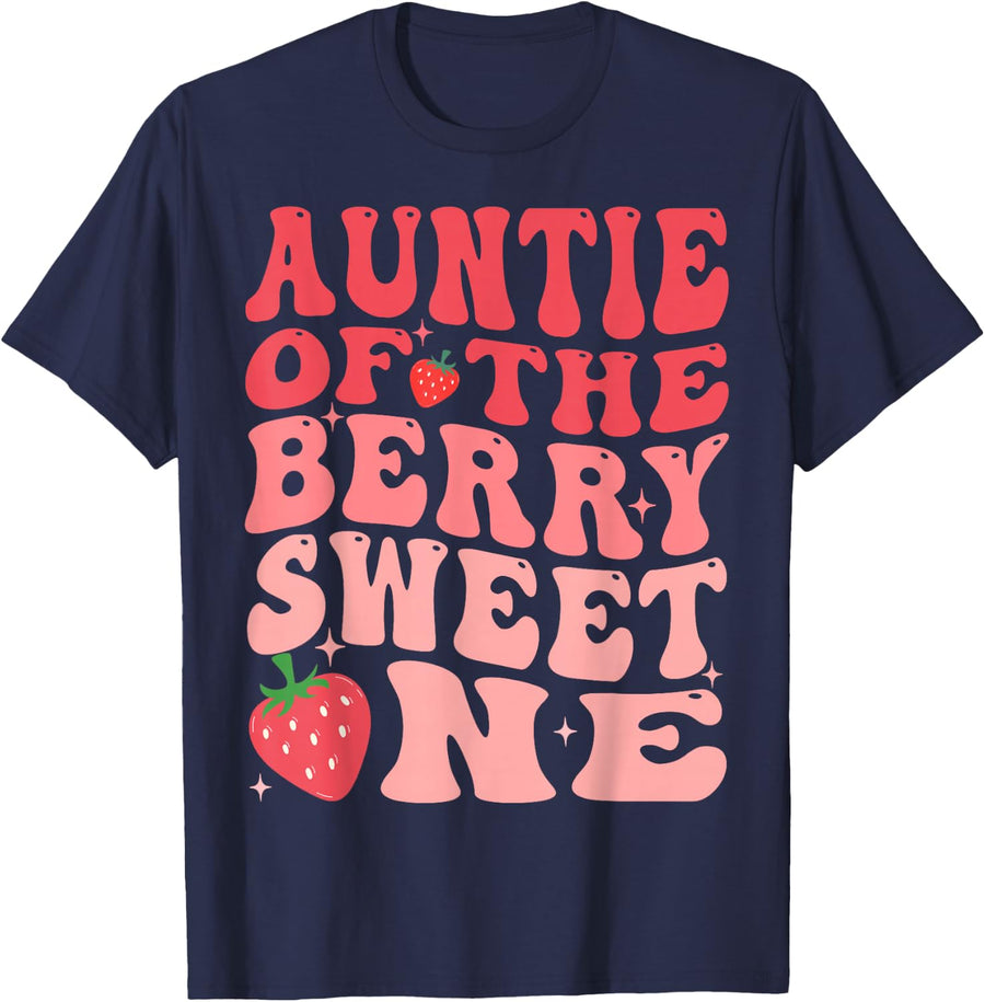 Auntie Of The Berry Sweet One 1st Birthday Strawberry T-Shirt - Navy Blue