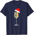 Christmas Champagne Cool Drink Glass Santa Hat Men Women T-Shirt - Navy Blue