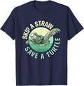 Skip A Straw Save A Turtle - Sea Turtle Wildlife T-Shirt - Navy Blue