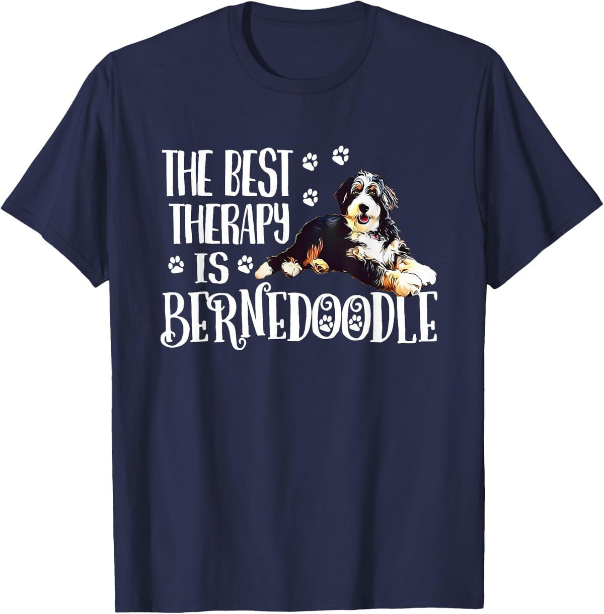 Funny Womens Girls Cute Best Therapy Bernedoodle Dog Lover T-Shirt - Navy Blue