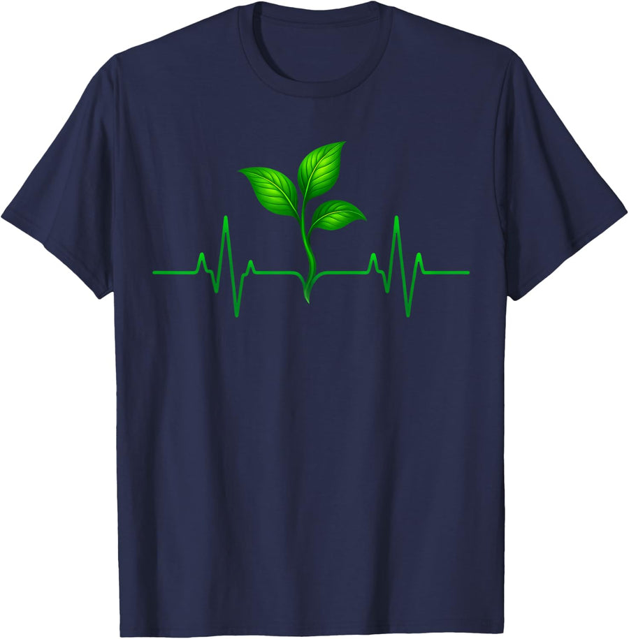 Plant Lover Shirt Cute Heartbeat Botany Botanist Gardening Tees T-Shirts For Plant Parents - Navy Blue