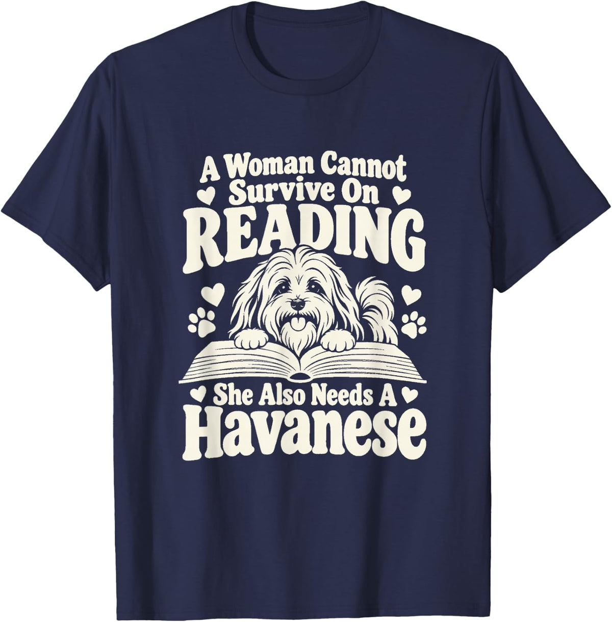 Havanese Reading Book Lover Women Dog Mom Humor T-Shirt - Navy Blue
