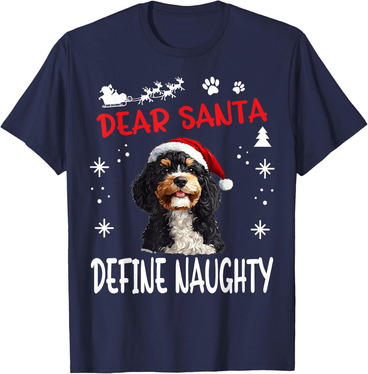 Cute Bernedoodle Dog Christmas Dear Santa Define Naughty T-Shirt - Navy Blue
