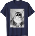 Cute Persian Cat with Sunglasses Feline Animal Photo Booth T-Shirt - Navy Blue