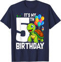 It's My 5th Birthday Boys Kids Matching Turtle Party Theme T-Shirt - Navy Blue