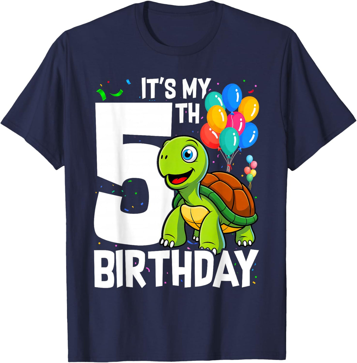 It's My 5th Birthday Boys Kids Matching Turtle Party Theme T-Shirt - Navy Blue