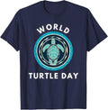Cute Sea Turtle World Turtle Day Round Logo Design Men Women T-Shirt - Navy Blue