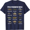Types of Freshwater Turtles Turtle Species Educational Chart T-Shirt - Navy Blue