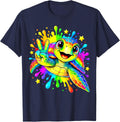 Cute Sea Turtle Tie-Dye Peace Sign T-Shirt - Navy Blue