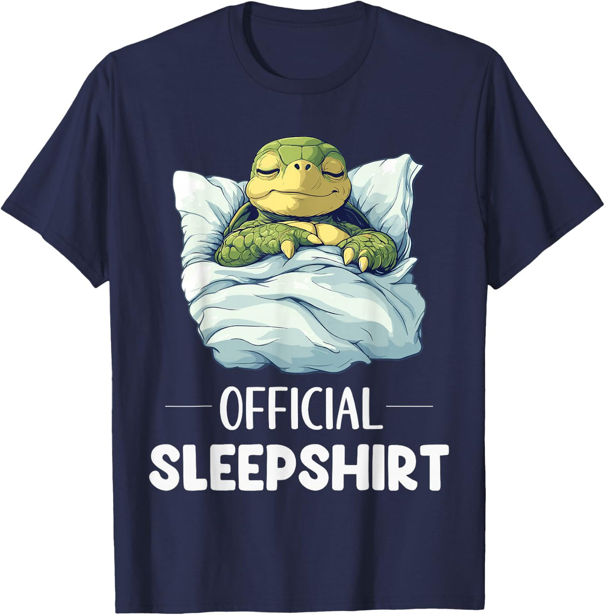 Official Sleepshirt Cute Sleeping Turtle Animal Lover Pajama Tees T-Shirts - Navy Blue
