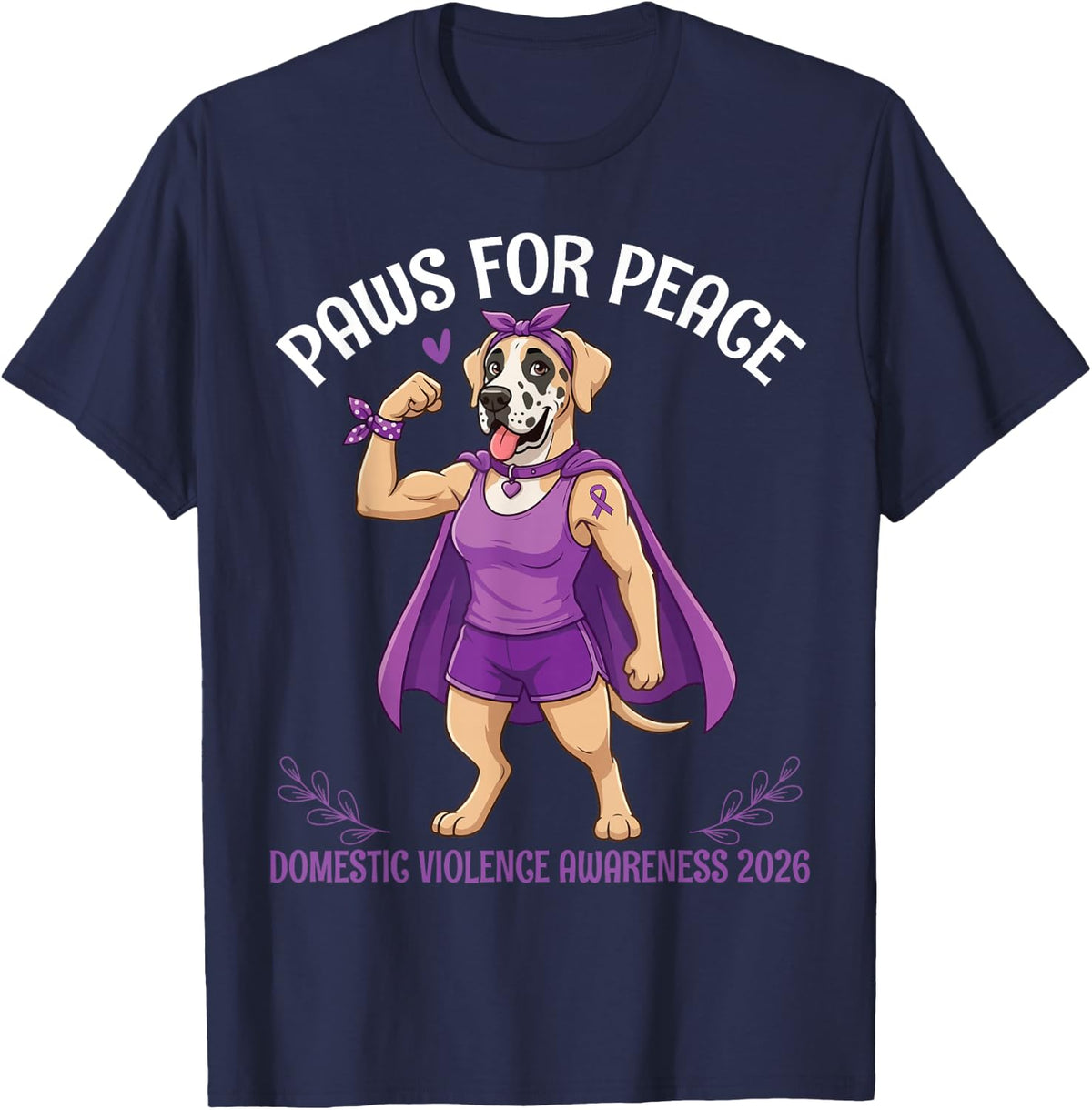 Great Dane Paws for Peace Domestic Violence Awareness 2026 T-Shirt - Navy Blue