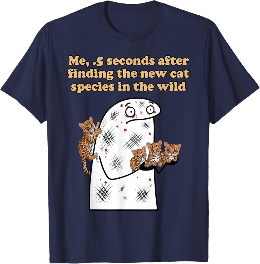 Finding The New Cat Lover Wildlife Leopardus Tilcayo Cat T-Shirt - Navy Blue