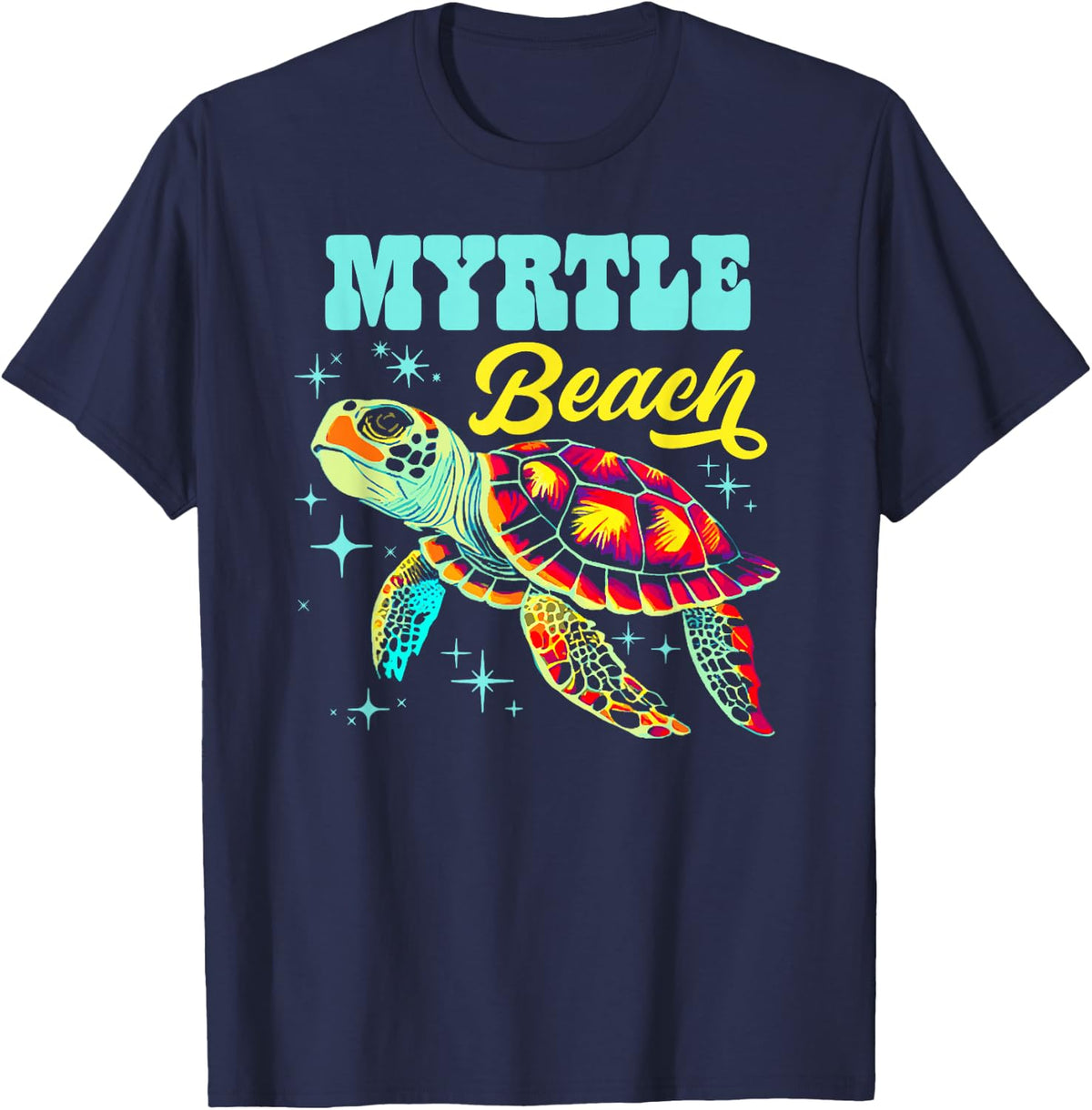 Myrtle Beach SC Artistic Sea Turtle Retro T-Shirt - Navy Blue