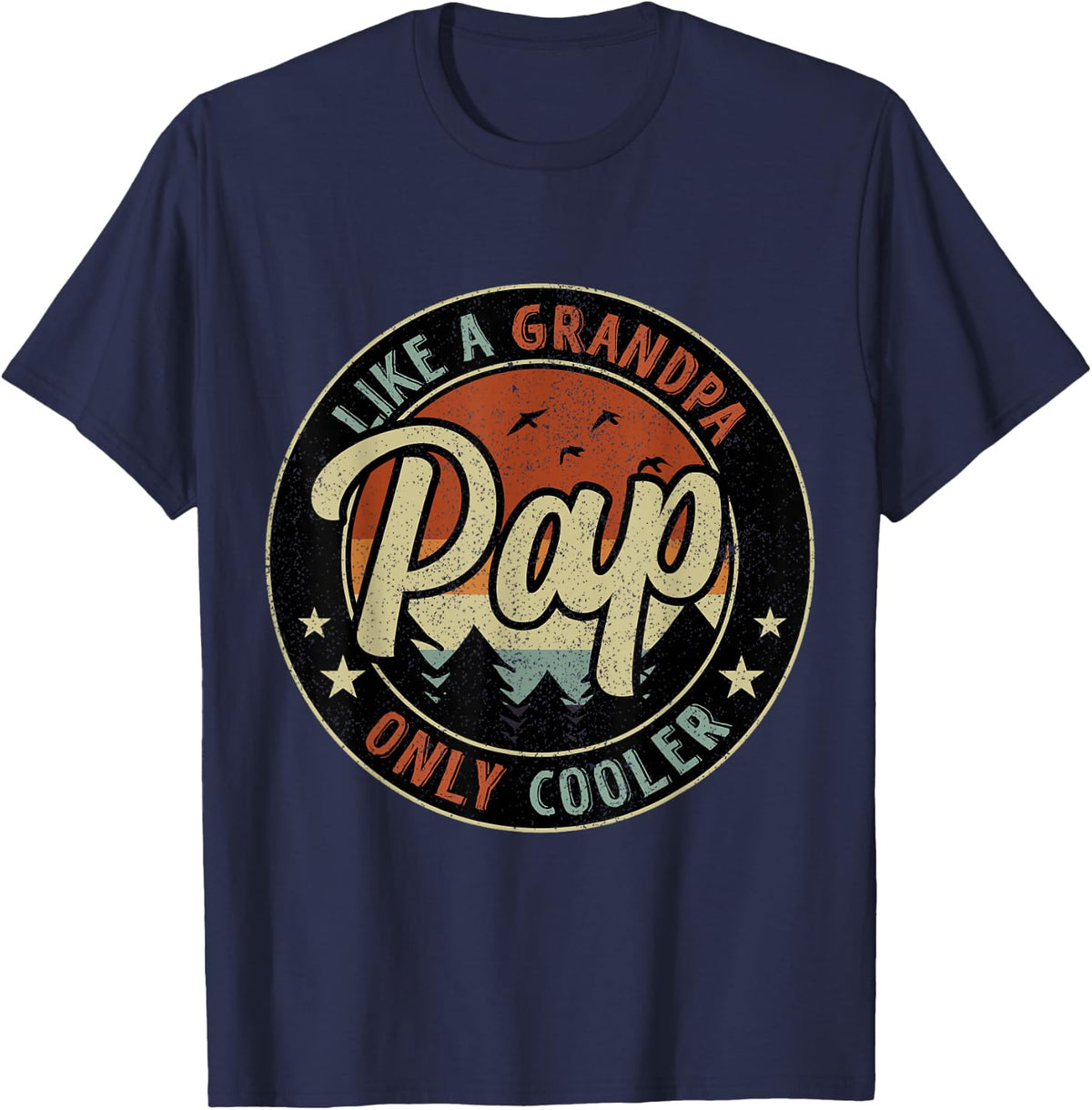 Pap Like A Grandpa Only Cooler Vintage Retro Father's Day T-Shirt - Navy Blue