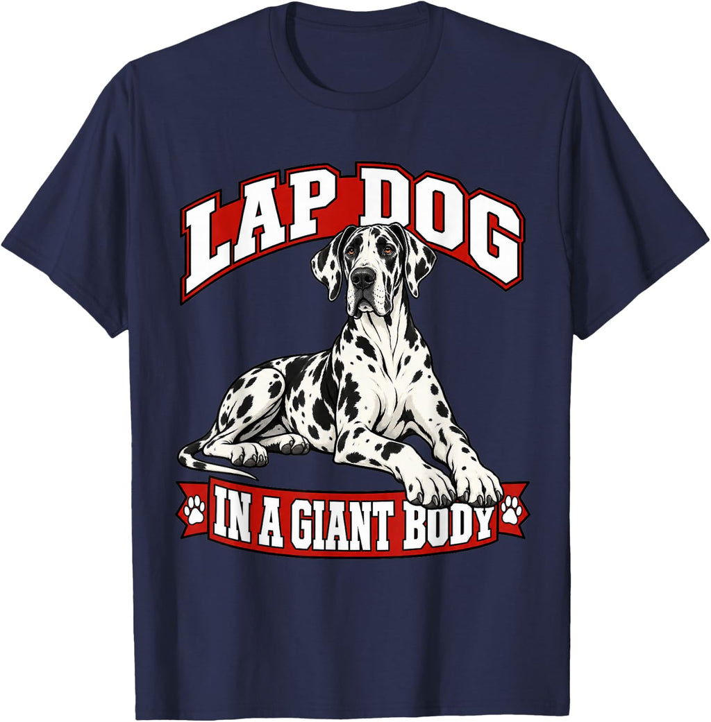 Great Dane Lap Dog in A Giant Body Pet Owner Funny Pup T-Shirt - Navy Blue