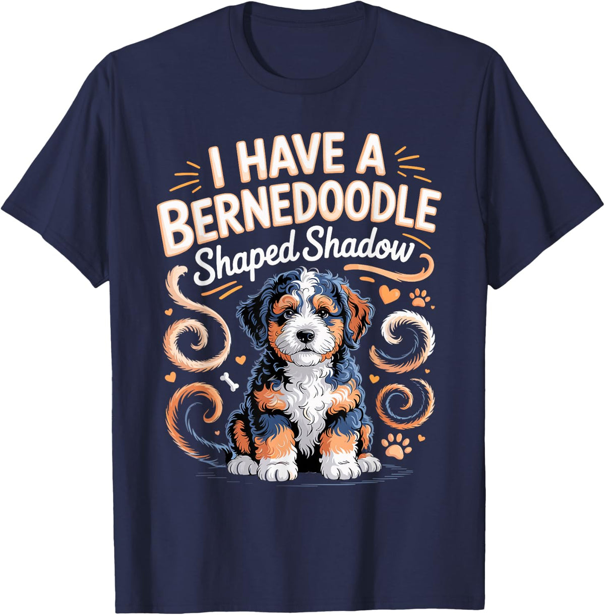 I Have A Bernedoodle Shaped Shadow Doodle Dog Owner T-Shirt - Navy Blue