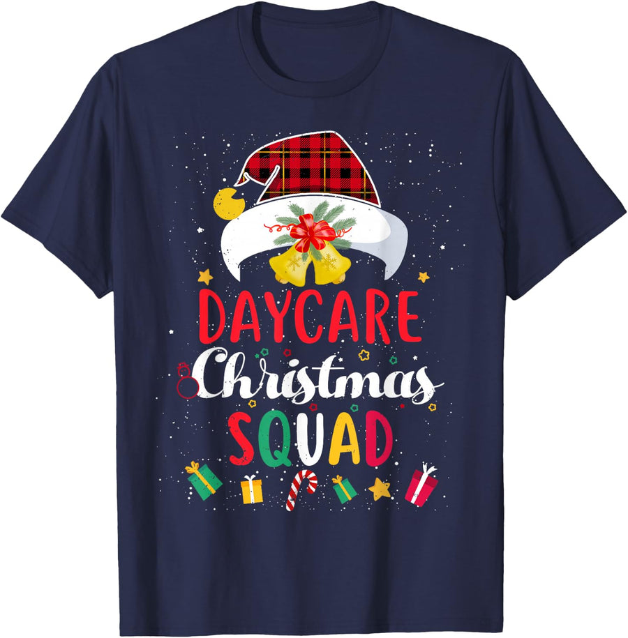 Daycare Christmas Squad Santa Hat Daycare Provider Match T-Shirt - Navy Blue