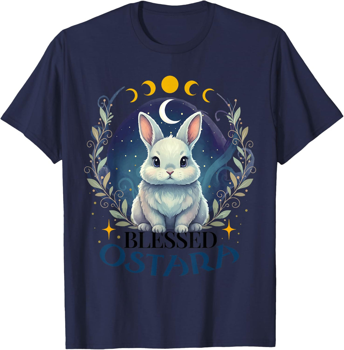 Blessed Ostara Pagan Spring Easter Rabbit Happy Ostara T-Shirt - Navy Blue