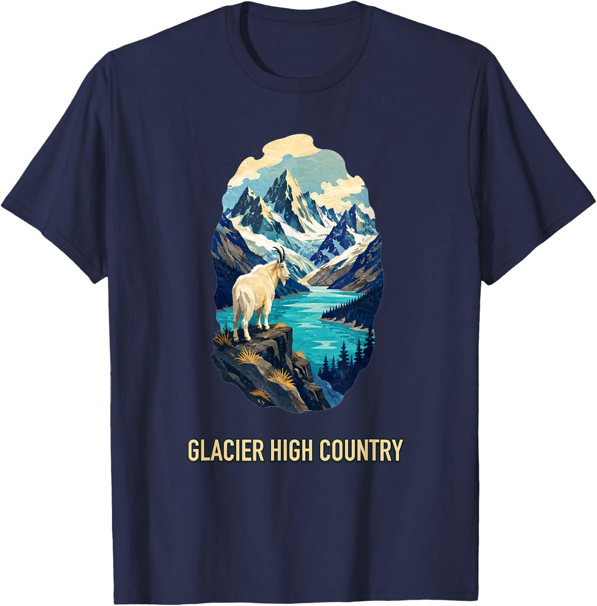 Glacier High Country Mountain Goat T-Shirt - Navy Blue