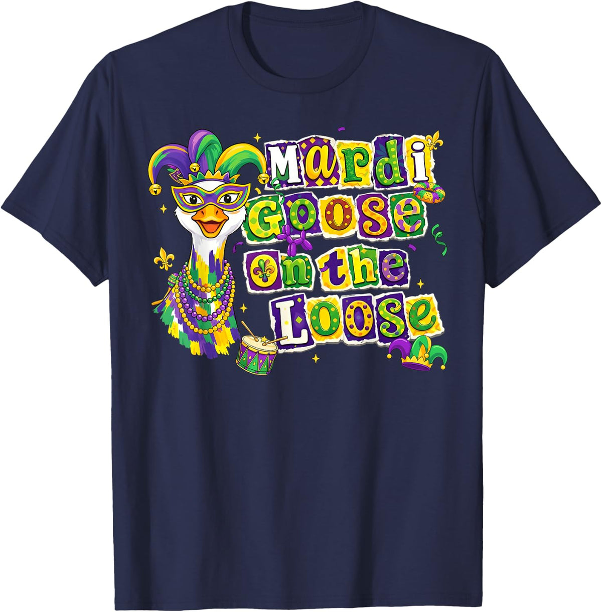 Mardi Goose On The Loose Funny Goose New Orleans Boy Girl T-Shirt - Navy Blue