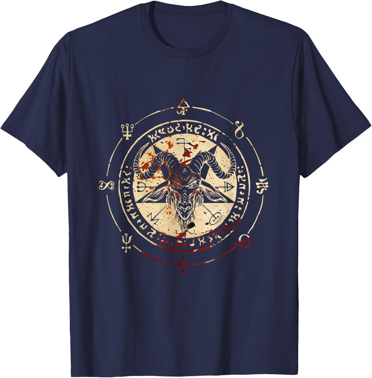 Seal of Baphomet Occult Pentagram Goat Satanic Occult T-Shirt - Navy Blue