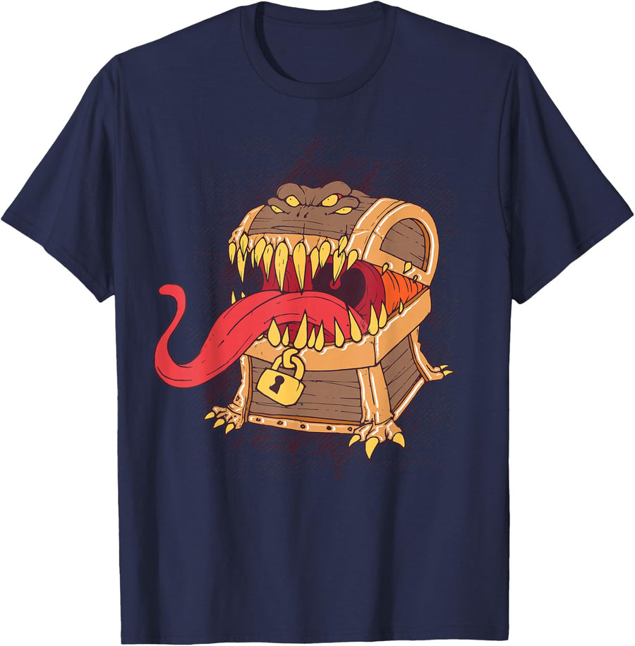 Mimic Dice Chest Treasure Chest Tabletop Game RPG Gaming Gamer T-Shirt - Navy Blue