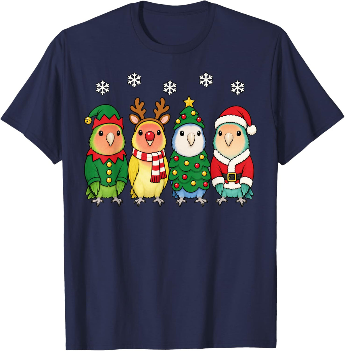 Lovebird Christmas Reindeer Santa Parrot T-Shirt - Navy Blue