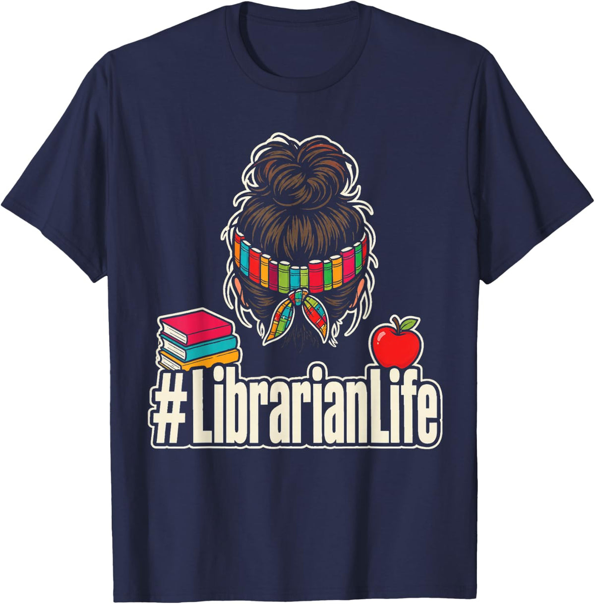 School Librarian Life Elementary Library Book Lover Gift T-Shirt - Navy Blue