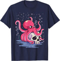 Pastel Goth Kawaii Aesthetics Anime Cute Octopus T-Shirt - Navy Blue