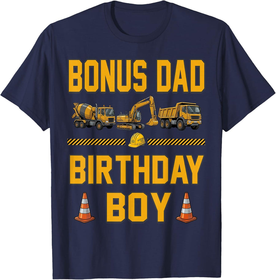 Truck Excavator Bonus Dad Birthday Boy Crew Kids Famil T-Shirt - Navy Blue