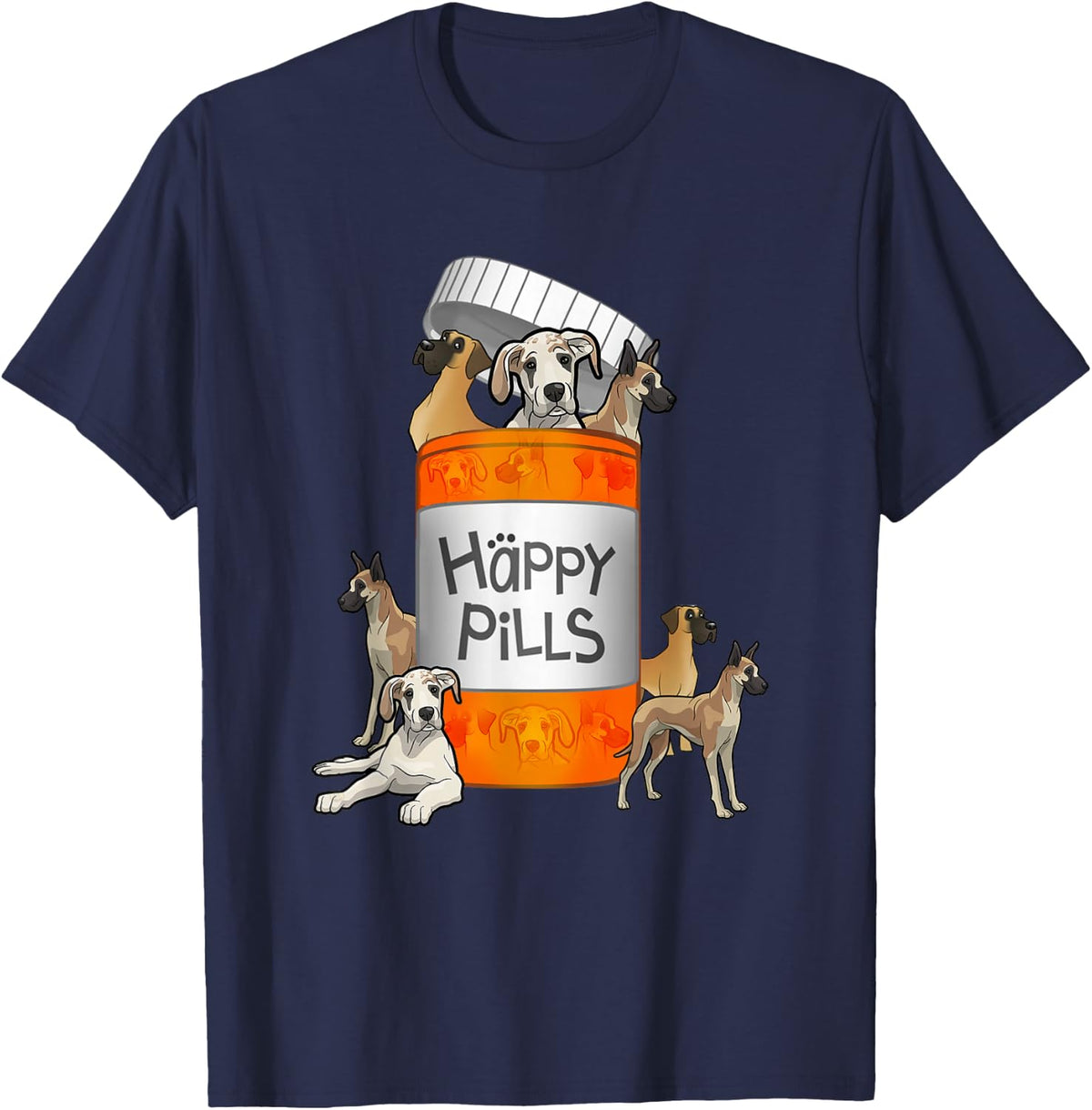 Great Dane Dog Happy Pills T-shirt T-Shirt - Navy Blue