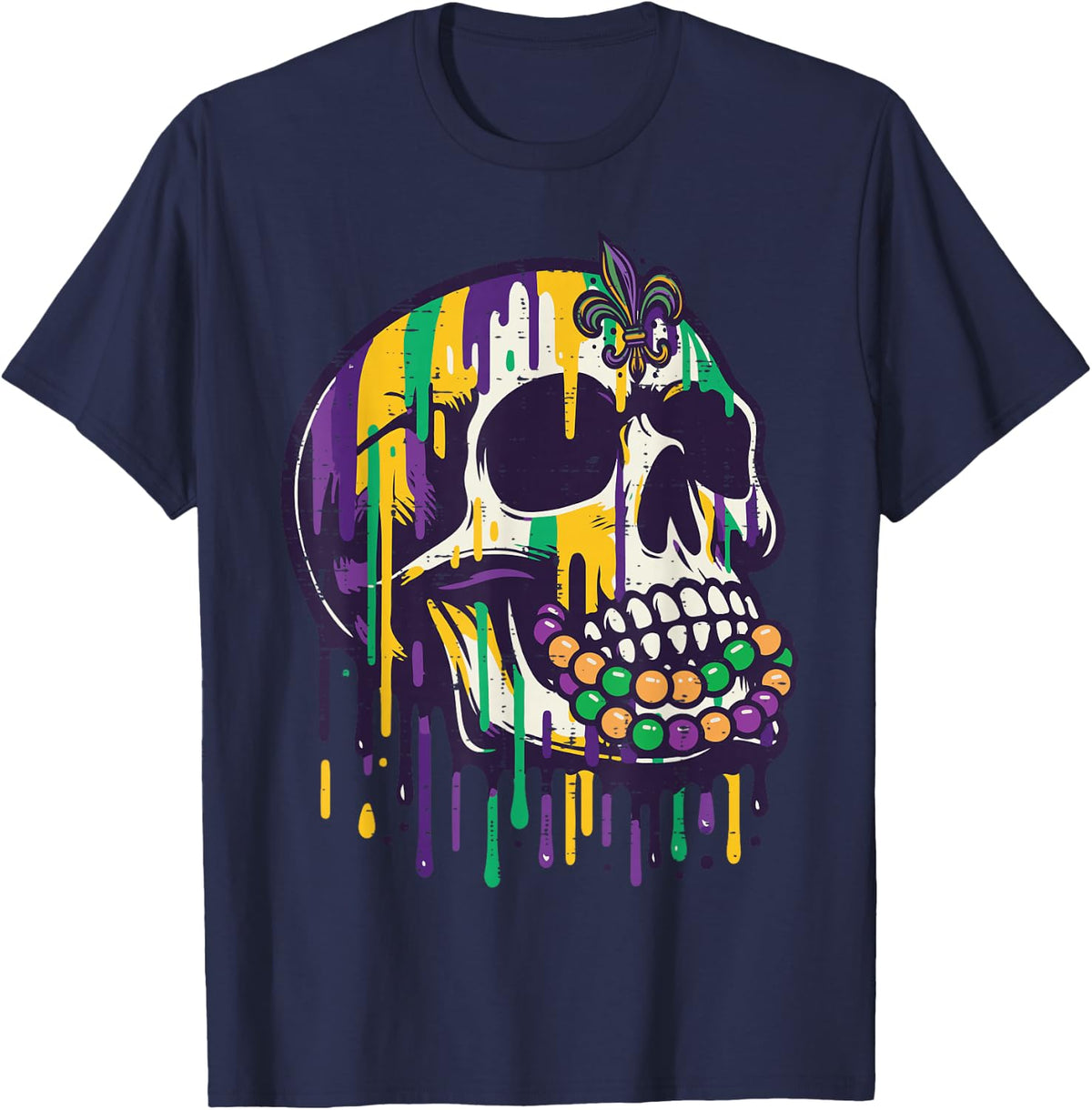 Mardi Gras Dripping Skull Fat Tuesday Party Women Men Kids T-Shirt - Navy Blue