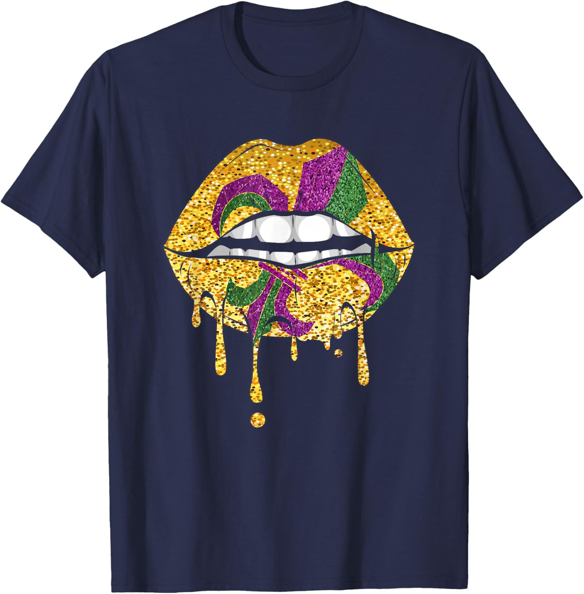 Lips Party Masquerade Costume Party Mardi Gras T-Shirt - Navy Blue