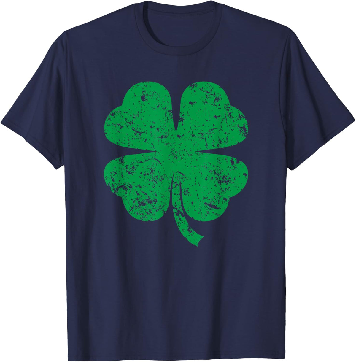 Vintage Distressed Green Four Leaf Clover St. Patrick's Day T-Shirt - Navy Blue