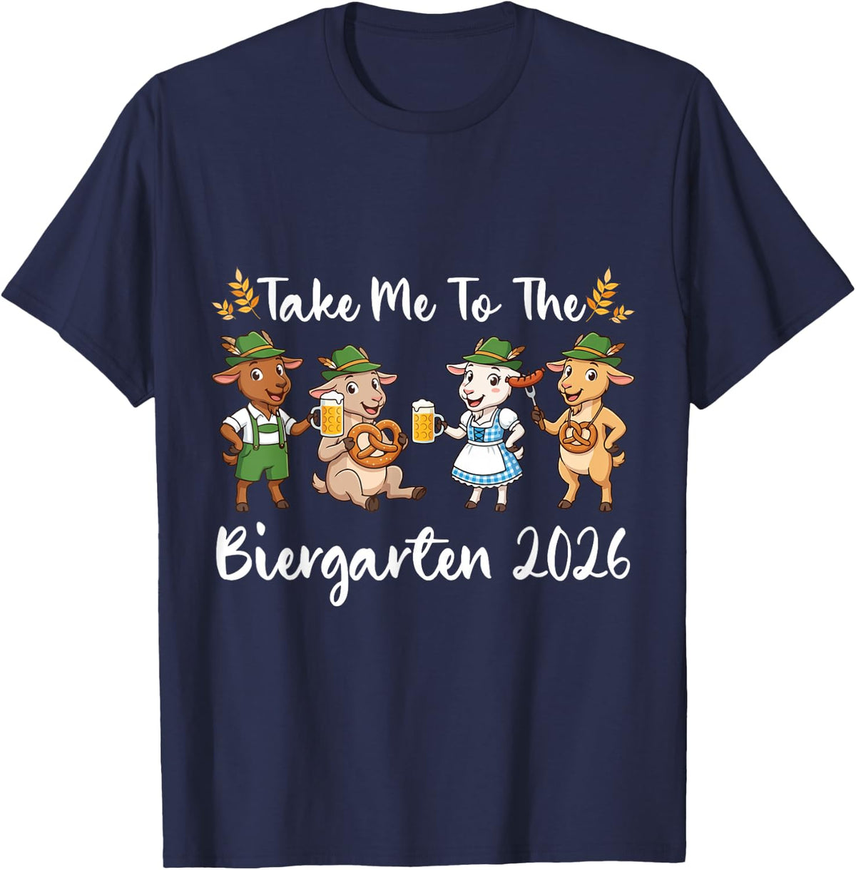 Take Me To The Biergarten 2026 Goat Oktoberfest Beer Drinker T-Shirt - Navy Blue