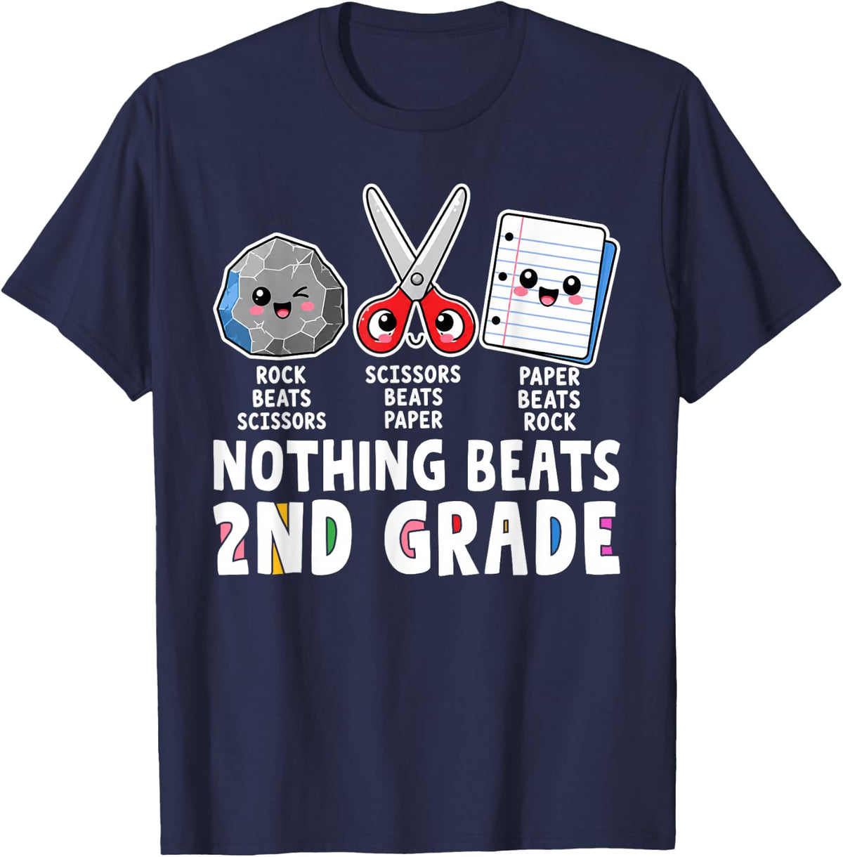 Back to School Nothing Beats 2nd Grade Rock Paper Scissors T-Shirt - Navy Blue