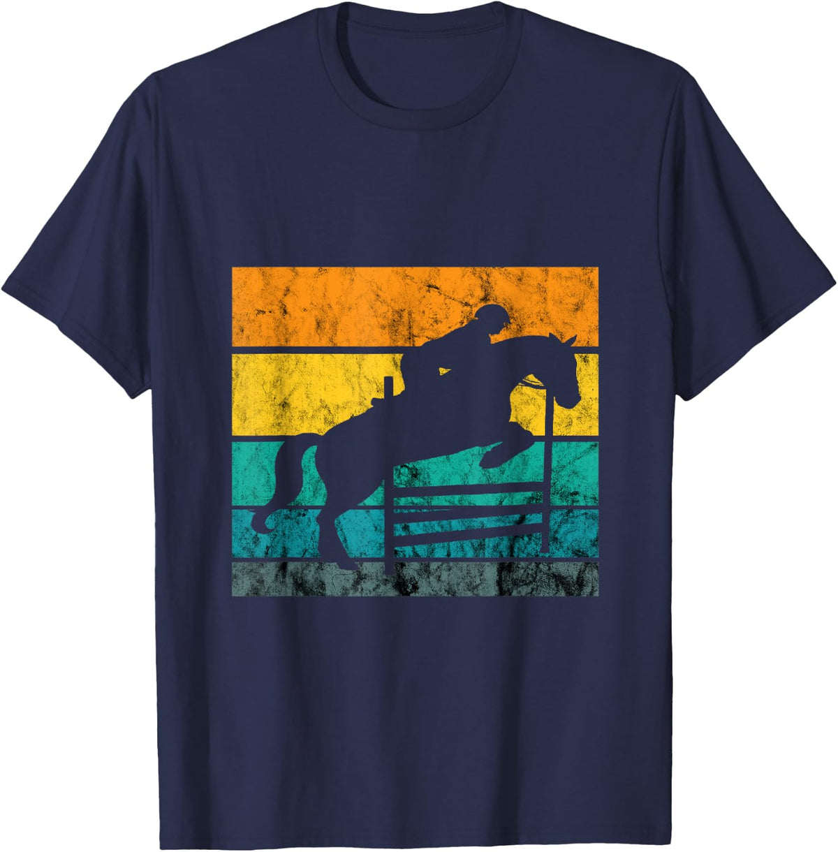 Show Jumping Retro Vintage Equestrian Rider Horseback Riding T-Shirt - Navy Blue