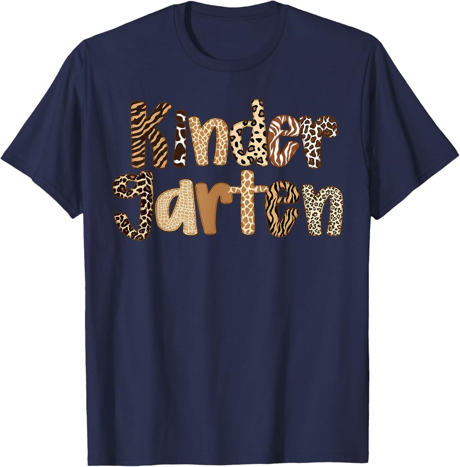 Wild One Animal Safari Kindergarten Teacher Back to School T-Shirt Tee for First Day of School - Navy Blue