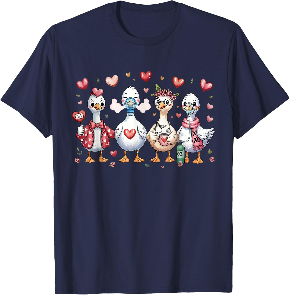 Lung Squad Respiratory Therapist Silly Goose Valentine RT Tee T-Shirt - Navy Blue