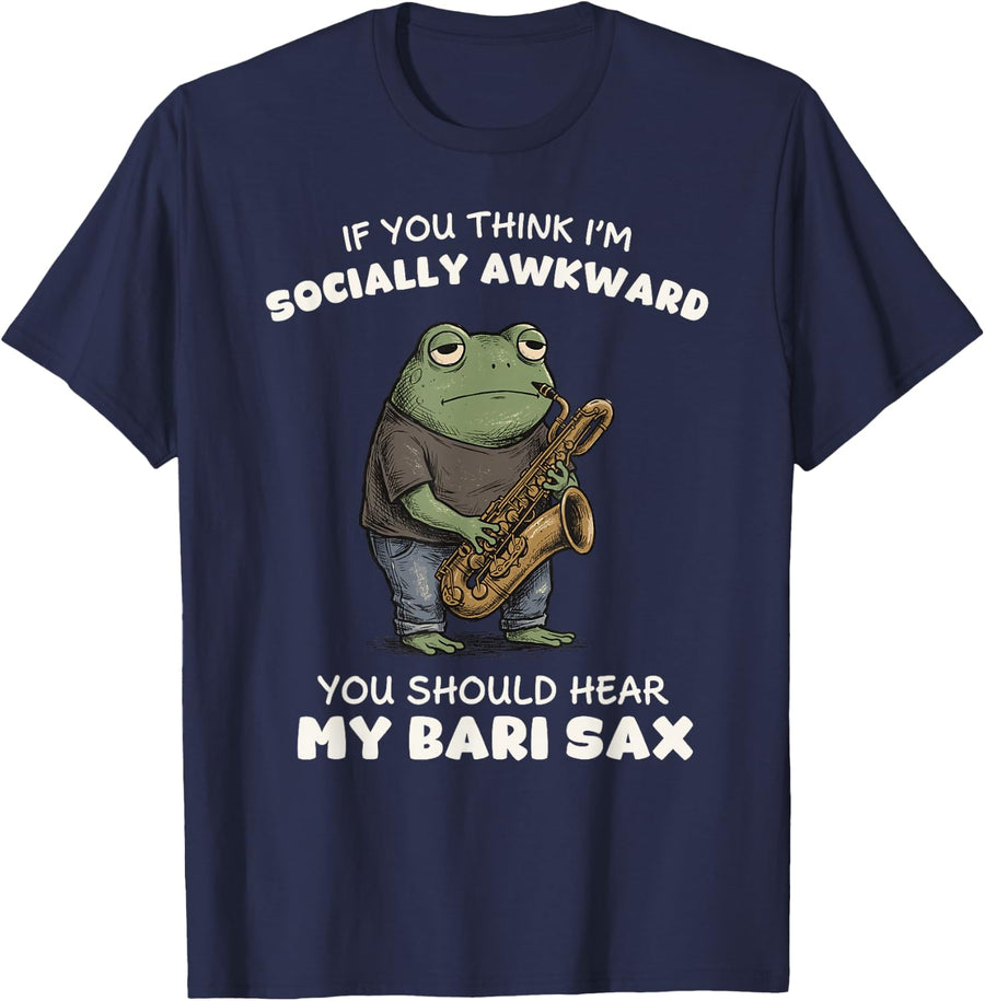 Funny Bari Sax Socially Awkward Baritone Saxophone Player T-Shirt - Navy Blue