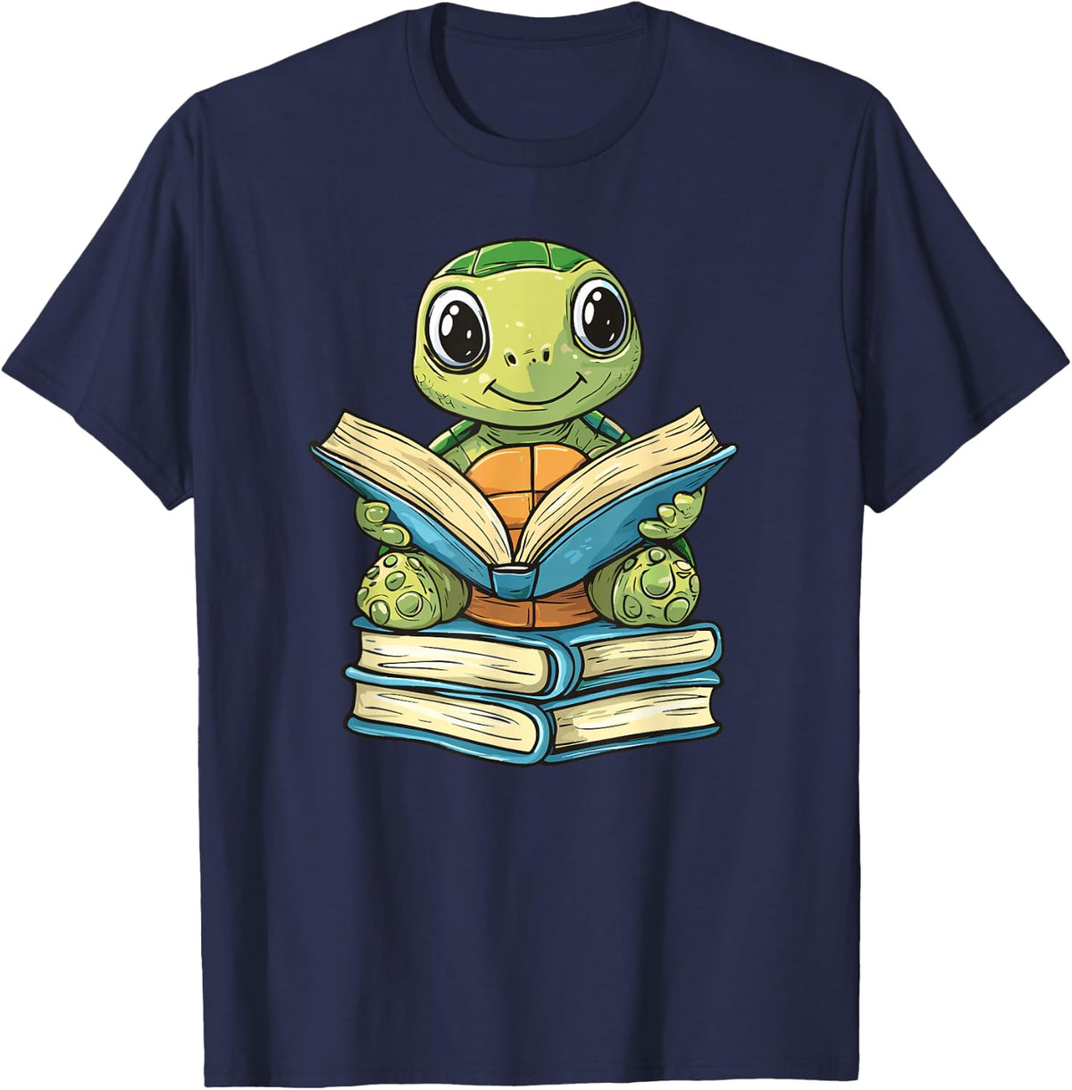 Adorable Turtle Reading Books T-Shirt - Navy Blue