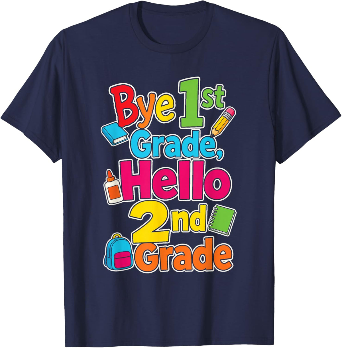1st Grade Bye Hello 2nd Back to School Elementary Kids T-Shirt - Navy Blue