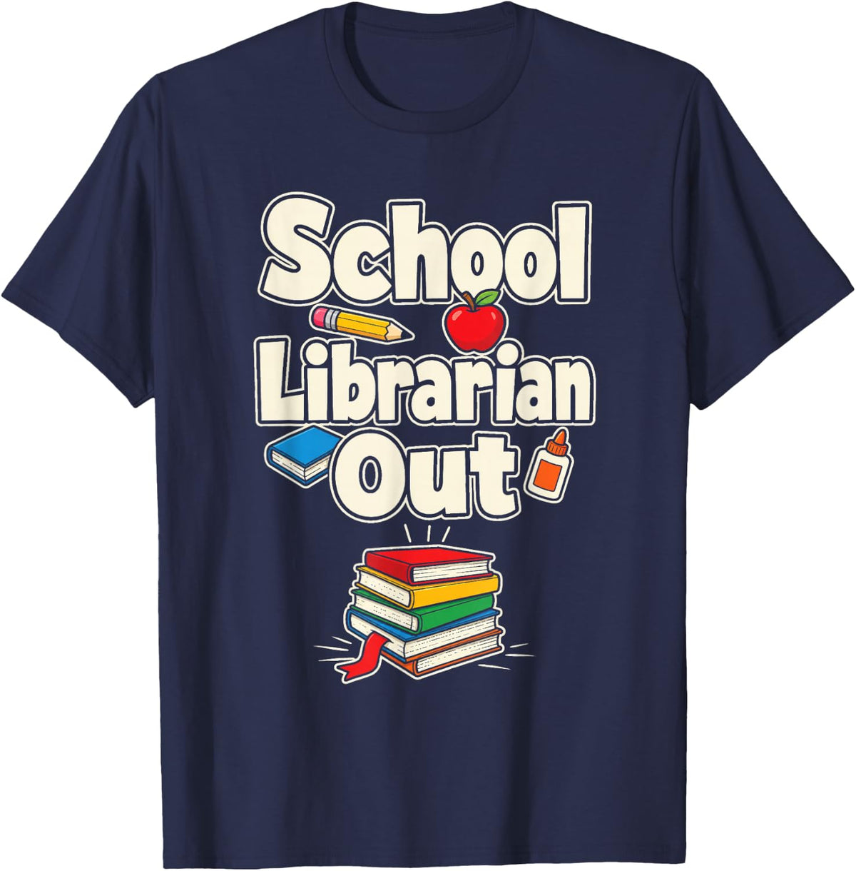 School Librarian Out Elementary Library Reading Gift T-Shirt - Navy Blue