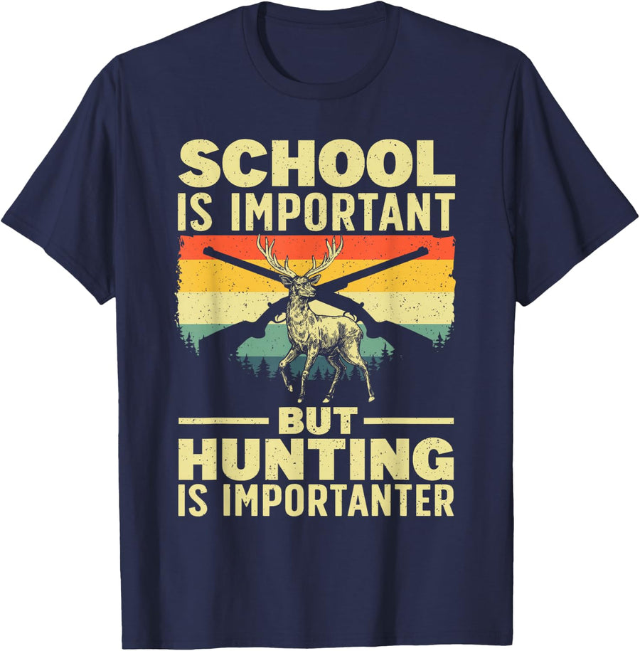 Deer Hunting Art For Kids Boys Wildlife Hunter Deer Hunting T-Shirt - Navy Blue