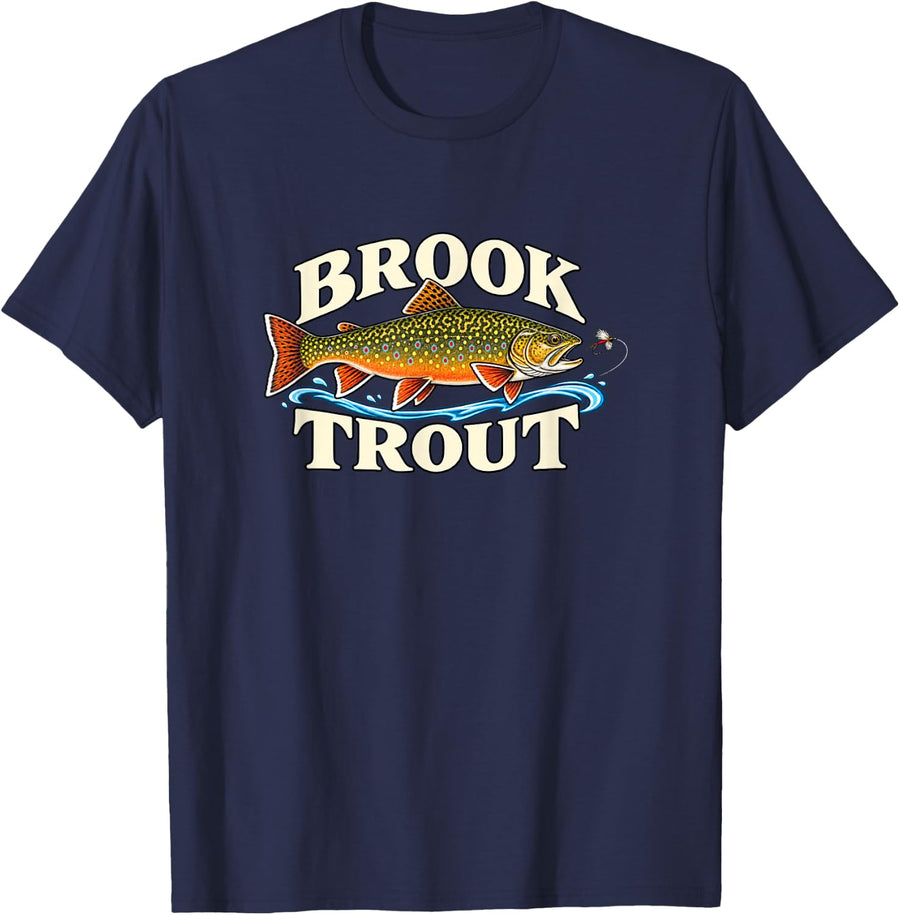 Brook Trout Fly Fishing Freshwater Angler Humor T-Shirt - Navy Blue