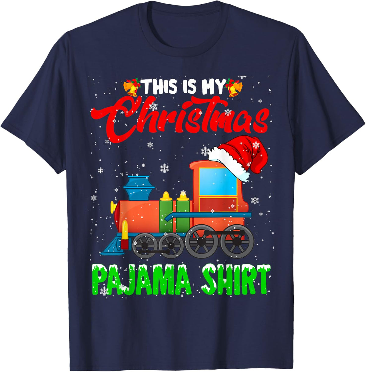 Christmas Pajama Funny Santa Train Farmer Kids Christmas T-Shirt - Navy Blue